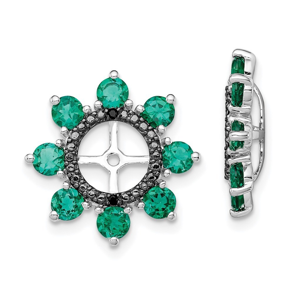 925 Sterling Silver Rhodium Created Emerald & Black Sapphire Earring Jacket